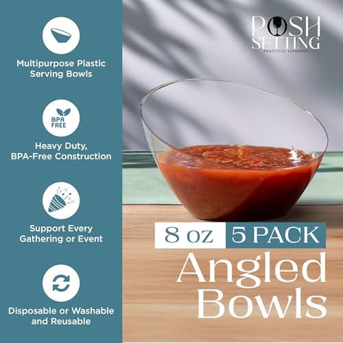 5 Pack Clear Angled Plastic Serving Bowls Disposable for Party Table 8oz | Angled Bowl Design. Chip, Candy, Salad & Fruit Use. Disposable Party Tableware. Buffet & Wedding Serving. Clear Plastic. - color: Clear, size: Small 8 OZ