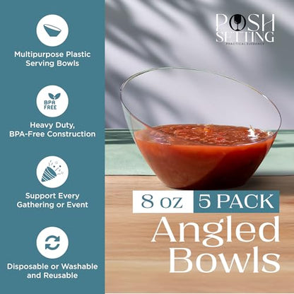 5 Pack Clear Angled Plastic Serving Bowls Disposable for Party Table 8oz | Angled Bowl Design. Chip, Candy, Salad & Fruit Use. Disposable Party Tableware. Buffet & Wedding Serving. Clear Plastic. - color: Clear, size: Small 8 OZ