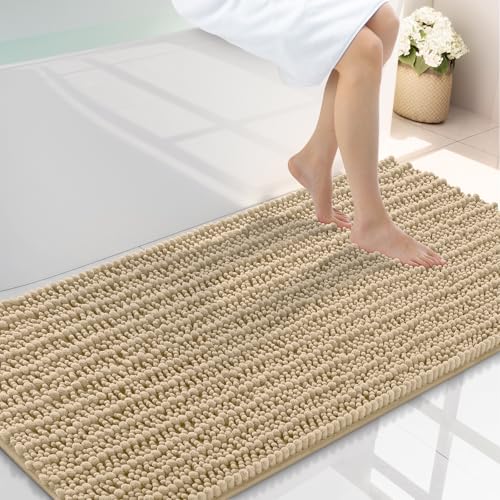 Smiry Bathroom Rugs 40X24, Extra Soft Rubber Backing Chenille Bath Mats | Beige Machine Washable Non Slip Quick Dry Bath Mats for Bathroom Floor, Tub, Shower, Home Decor Accessories - color: Beige, size: 40'' X 24''