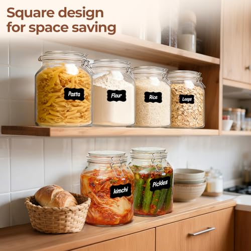 ComSaf Glass Pantry Jars with Airtight Lids 0.7 Gallon 2 Pack Wide Mouth | Flour sugar rice, Sourdough pickling, Pantry organization, Scoop included, Baking supplies, Bulk food storage, Large capacity - size: 88oz*2