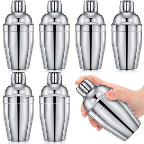 Nitial 6 Pcs Bar Cocktail Shaker Professional Stainless Steel Martini Drink Mixer with Built-in Strainer for Bartending No Leaks Boston Shaker for Bar Party Drink Mixing Tool(8 oz,Silver) - color: Silver, size: 8 oz