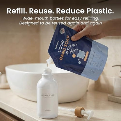 MaisoNovo Soap Dispenser Bathroom Set of 2-16.9 oz Bathroom Soap Dispenser Set - White Plastic Bottles x 2 with White Bamboo Pumps & Tray - color: Plastic White Bottles/ White Bamboo Pumps