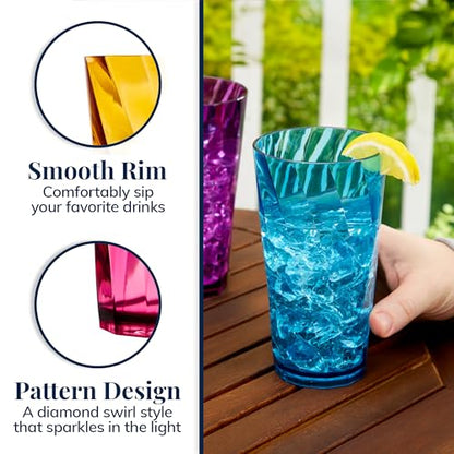 US Acrylic Optix Plastic Reusable Drinking Glasses (Set of 8) 20oz Water Cups in Jewel Tone Colors | BPA-Free Tumblers, Made in USA | Top-Rack Dishwasher Safe - size: 20 ounces