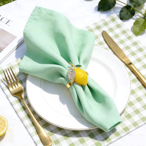 Tropical Lemon Napkin Rings Set of 6 Sparkly Rhinestone Fruit Napkin Holders for Summer Beach Wedding Pool Party Fall Garden Holiday Gatherings Rustic Farmhouse Daily Table Decor - style: Lemon