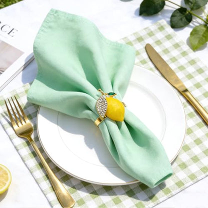 Tropical Lemon Napkin Rings Set of 6 Sparkly Rhinestone Fruit Napkin Holders for Summer Beach Wedding Pool Party Fall Garden Holiday Gatherings Rustic Farmhouse Daily Table Decor - style: Lemon
