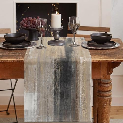 Emvency Table Runner, 13x60 Inch, White and Brown | Abstract Art Painting Dining Decor for Kitchen Coffee Table Family Dinners Holiday Parties Wedding Events Decor - color: Abstract Brown 1, size: 13x60