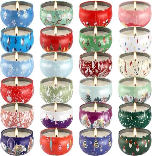 24 Pack Christmas Scented Candles Gift Set for Woman, Jar Candle, 2.5 oz Soy Wax Tin Candle-Ideal Gift for Travel Home Décor,Aromatherapy - color: 24 Colors