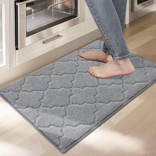 COSY HOMEER Kitchen Rugs Non Slip Washable 20"x32",Grey | Stain Resistant Kitchen Mat for Floor,Absorbent Kitchen Carpet,Soft Rugs for Kitchen,Sink Mat,Entrance,Area Rugs,NonSkid Back - color: Grey, size: 20"X 32"