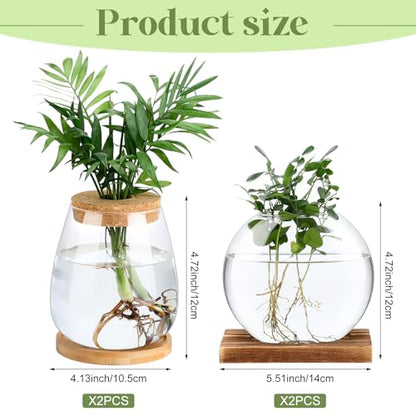 Layhit 4 Pcs Plants Propagation Stations vases Glass Planters with Wooden Lid and Bamboo Stand for Hydroponic Plants Gardening Gifts for Women Mom Home Office Tabletop Decoration(Cute Style) - style: Cute Style
