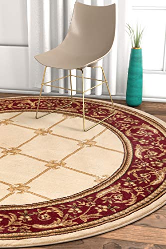 Well Woven Timeless Collection Fleur De Lis Ivory 5' Foot Round Luxurious Traditional French Aubusson Oriental Area Rug Perfect for Living Room Bedroom or Dining Room Easy-to-Clean Durable Design - color: Ivory, size: 5'3" (Round)