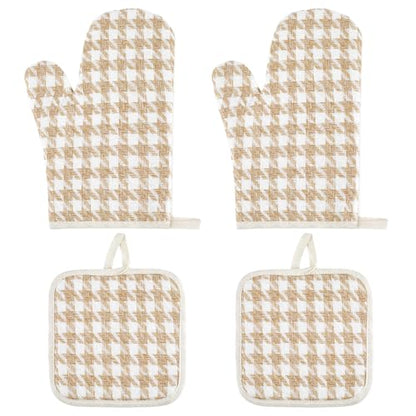 4PCS Oven Mitts and Pot Holders Sets Heat Resistant Oven Mitts with Pothholder Thick Kitchen Oven Gloves and Pot Holders Pads for Cooking Baking - 2 Kitchen Mittens are for The Right Hand