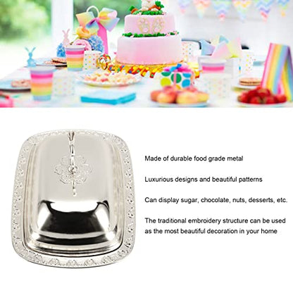 Stainless Steel Serving Tray with Lid for Fruit, Desserts, Snacks, Candies | 7.5"x 5.5" Serving Platte with Swan Handle Lid for Home Wedding Party Gatherings Dinners, Small Fruit Tray, Silver - color: Silver