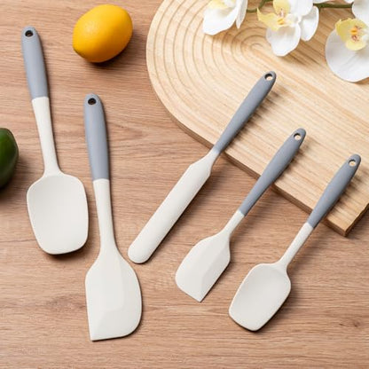 Silicone Spatula Set,5 Piece Food Grade Rubber Spatulas,Gray+White | Spatulas Silicone Heat Resistant for Baking,Cooking,and Mixing High Heat Resistant Non Stick Dishwasher Safe BPA-Free - color: Gray white