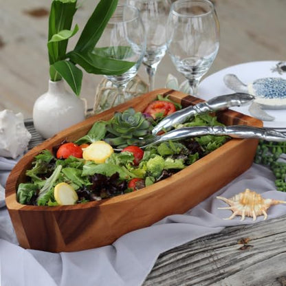 Arthur Court Boat Shape Acacia Wood Serving Bowl - Large Salad Bowl for Fruits and Snacks - 3" H x 9" W x 16" L - size: 3 inches Tall x 9 Wide 16 Long