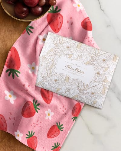 2pcs Cotton Waffle Kitchen Towels, Strawberry | Waffle Weave, Terry Cloth, Pure Cotton, Sustainable, 16"x26", Highly Absorbent, with Hanging Loop, Giftable Package - color: Strawberry