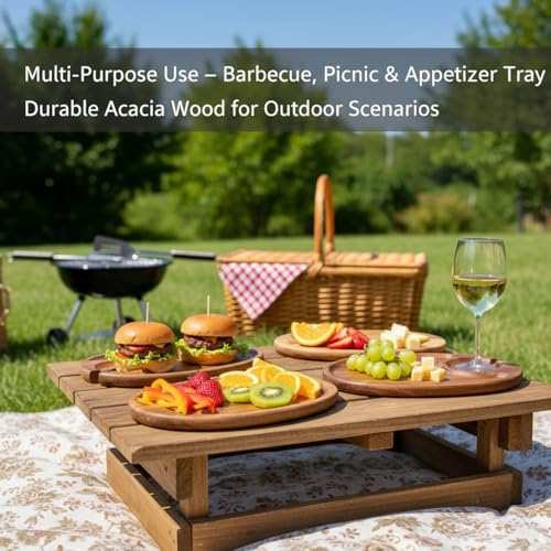 6-Piece Acacia Wood Wine Appetizer Plate Set with Wine Glass Slot 9 x 6 x 0.5 Inch Individual Charcuterie Boards Mini Cheese Board and Snack Tray for Parties Gifts