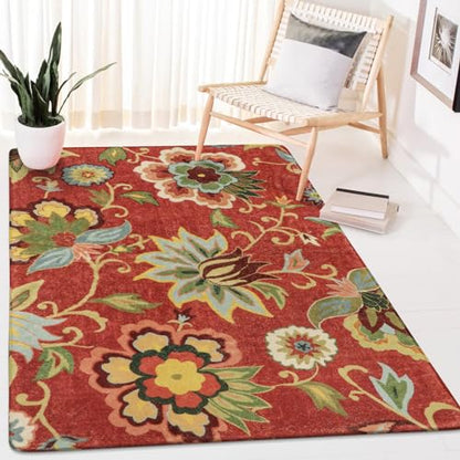 Lahome Floral Red 3x5 Area Rug, Washable Kitchen Fall Rugs Non-Slip ‎Stain Resistant Soft Throw Low-Pile Carpet for Bedroom, Christmas Paisley Print Floor Carpet for Living Room Entryway Office | Fall Rug Non-Slip Stain Resistant Throw Low-Pile Carpet for