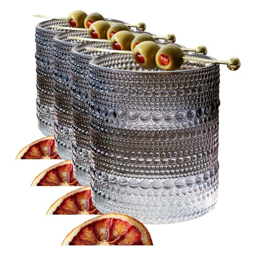 Kate Aspen Hobnail Beaded Drinking Glasses Vintage Glassware Set Cocktail Glass Set, Juice Glass, Water Cups Makes A Great Hostess Gift, Gift for Newlyweds (Smoke Grey) (Pack of 4) - color: Smoke Grey, size: Beaded 10 oz. (Pack of 4)