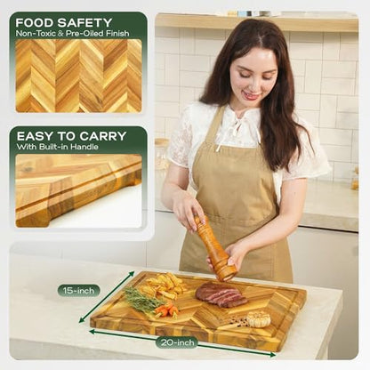 Howizz Solid Acacia Wood 20"x15" Large Cutting Board, Herringbone Chevron Cutting Board Large Grazing Board Charcuterie Serving Board, Non Toxic Natural Solid Wood Thick Wooden Chopping Boards - color: Premium Herringbone, size: 20"L x 15"W