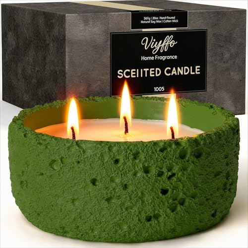 Viyffo Large Citronella Candles Outdoor, 3 Wick 20oz Citronella Candle Indoor, Non Toxic Soy Scented Candle, Green Ceramic Jar for Patio, Deck, Garden, Backyard, Camping, Home Fragrance, Décor & Gift - color: Green