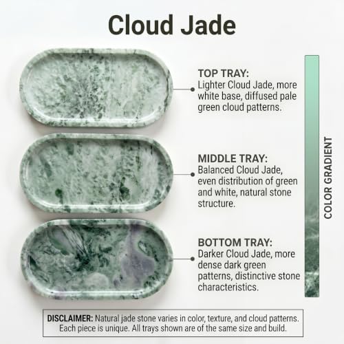 YKAJO Cloud Jade Oval Marble Tray, 11.8x5.9 Vanity Perfume Organizer Dish | Honed natural stone; jewelry & trinket dish, ring & key holder, soap & candle catchall; bath counter, dresser, coffee table - color: Cloud Jade, size: 11.8" x 5.9" x 0.6"