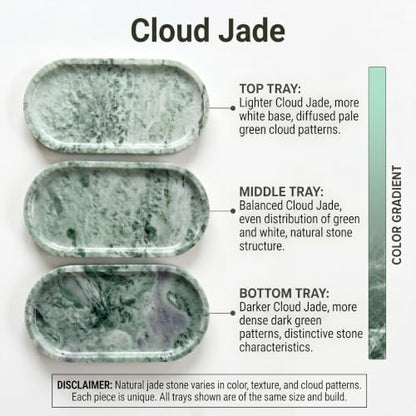 YKAJO Cloud Jade Oval Marble Tray, 11.8x5.9 Vanity Perfume Organizer Dish | Honed natural stone; jewelry & trinket dish, ring & key holder, soap & candle catchall; bath counter, dresser, coffee table - color: Cloud Jade, size: 11.8" x 5.9" x 0.6"