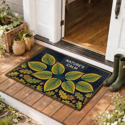 Leaves Welcome Door Mat, Nature Seasonal Acorns Oak Fall Green Skid Resistant Decorative Doormat for House Office Outside Inside Entrance Decor 29x17 Inch
