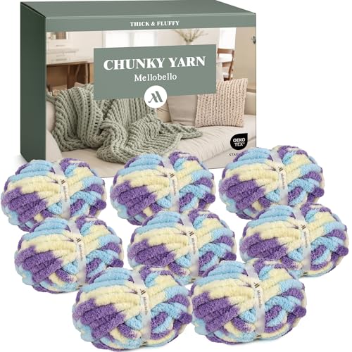 Jumbo Chunky Yarn for Hand Knitting - Super Thick Chenille Chunky Yarn for Crocheting - Extra Soft Bulky Fluffy Blanket Big Yarns 8 Jumbo Pack (27yds,8 oz Each Skein) - color: Soft Aurora
