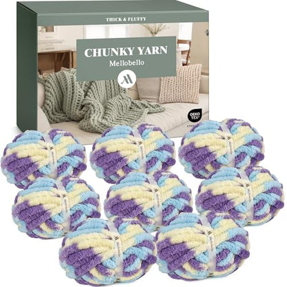 Jumbo Chunky Yarn for Hand Knitting - Super Thick Chenille Chunky Yarn for Crocheting - Extra Soft Bulky Fluffy Blanket Big Yarns 8 Jumbo Pack (27yds,8 oz Each Skein) - color: Soft Aurora