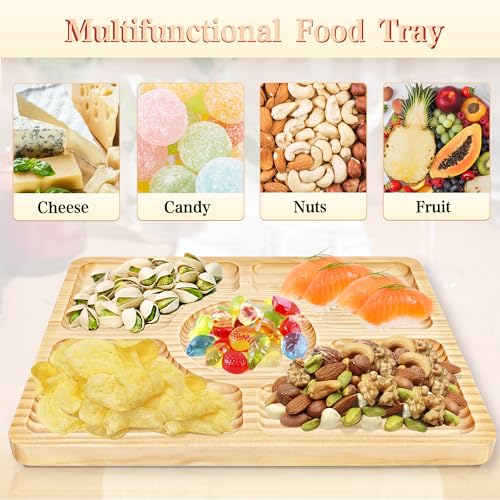 Divided Wood Serving Tray, Rectangular Tray Chip and Dip Platter, Serving Tray with 5 Sections for Appetizers & Snacks, Veggie Platter, Food Trays for Party 12'' x 8.7'' x 0.6'' - color: Rectangle