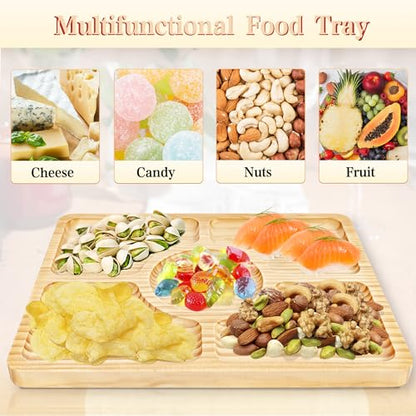 Divided Wood Serving Tray, Rectangular Tray Chip and Dip Platter, Serving Tray with 5 Sections for Appetizers & Snacks, Veggie Platter, Food Trays for Party 12'' x 8.7'' x 0.6'' - color: Rectangle