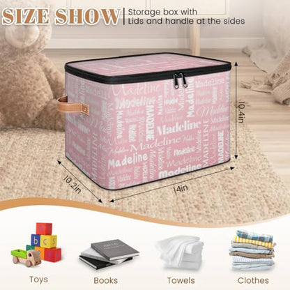 Custom Storage Basket with Name, Personalized Keepsake Box,Pink | Foldable Fabric Gradient Large Memory Bin with Handle Lid Lightweight Waterproof Dustproof, 14"L x 10.2"W x 10.4"H - color: Option 20