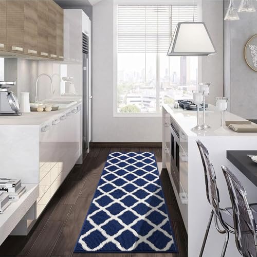 SHACOS Kitchen Runner Rugs 2x6 ft Washable Rug Runner Dirt Trapping Non Slip Rubber Backing Hallway Entryway Runners Laundry Room Floor Carpet Mats, Navy Blue - color: Navy Blue, size: 2' x 6'