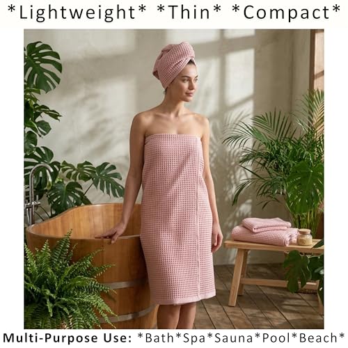PÜSKÜL 2-Piece Natural 100% Turkish Cotton Waffle Bath Towels Extra-Large | Pink Powder 32x63" Bath Sheet Towel Light Soft Absorbent Quick-Dry Lint-Free Premium Honeycomb Weave Oeko-Tex Made in Turkiye - color: Pink Powder