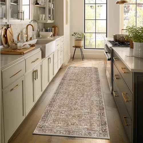 Machine Washable Hallway Runner Rug: 2'x6' Kitchen Rugs | Soft,Non-Slip,Low Pile,Vintage,Boho,Carpet,Runners for Indoor,Entryway,Kitchen,Bedside,Bedroom,Bathroom,Farmhouse Decor - color: Brown/Camel/Multi, size: 2' x 6' (Rectangular)
