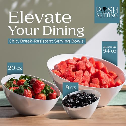 5 Pack White Angled Plastic Serving Bowl Disposable for Party Table 54oz | Angled Bowl Design. Chip, Candy, Salad & Fruit Use. Disposable Party Tableware. Buffet & Wedding Serving. White Plastic. - color: White, size: Large 54 OZ