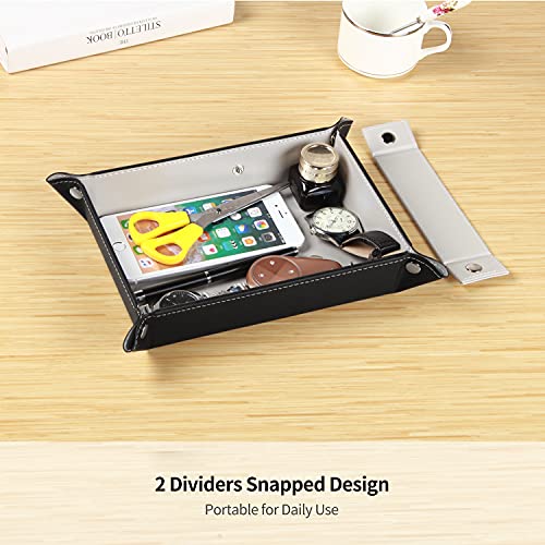 YAPISHI Valet Tray,Entryway Dish,Foldable PU Leather Catchall Tray for Men | Catchall Bowl,Nightstand Organizer Caddy,Travel Valet Tray for Keys,EDC,Jewelry,Glasses,Wallet,Coins,Dice,Watch,Phone,Perfume - color: 1# Black