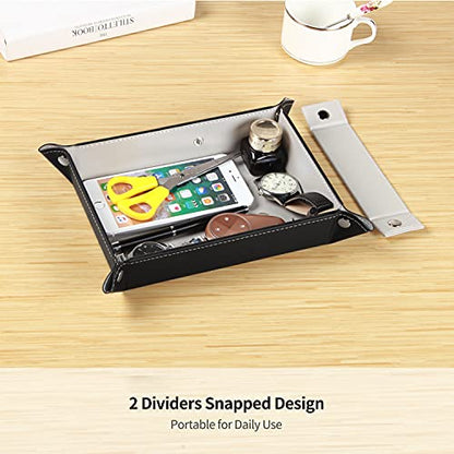 YAPISHI Valet Tray,Entryway Dish,Foldable PU Leather Catchall Tray for Men | Catchall Bowl,Nightstand Organizer Caddy,Travel Valet Tray for Keys,EDC,Jewelry,Glasses,Wallet,Coins,Dice,Watch,Phone,Perfume - color: 1# Black