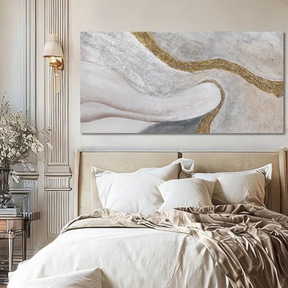 Modern White Gold Abstract Canvas Wall Art for Living Room 24x48 Inch - color: White and Gold, size: 48"L x 24"W