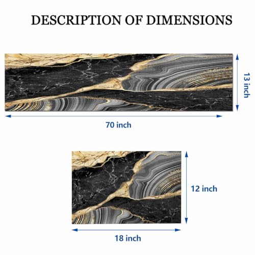 Mcalk Black Marble Table Runner and Placemats Set of 6 Pieces, Gold Marble Placemats, Modern Cloth Place Mats Indoor for Kitchen,Washable Linen Material for Dining Table - color: 02marble Black