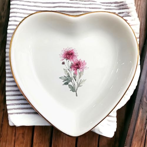 November Chrysanthemum Ring Dish-Pink Floral Dish for Hippie,Nature,Pace-January Flower for Mom,Mother-in-law,Step Mom,Godmother,Aunt,Grandma,Sister,Friend-Virgo Birthday Gifts - style: 11 - November (Chrysanths)