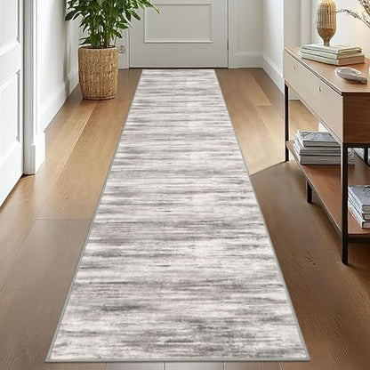 KOZYFLY Modern Abstract Hallway Runner, 2x10 Washable Rug Non-Slip Soft Striped Kitchen Runner Rug, Grey/Light Beige/Brown Print Carpet Runner for Entryway Bathroom - color: Grey/Light Beige/Brown, size: 2' x 10' (Runner)