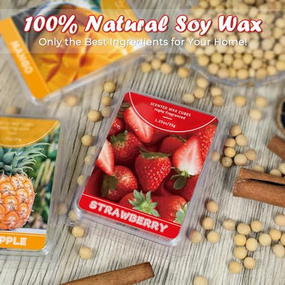 Wax Melts, Scented Wax Cubes Strong Scent, 6 Pack | Summer Scents Soy Wax for Wax Warmer - Pineapple, Watermelon, Strawberry, Mango, Passion Fruit, Mint - size: 6 Pack Fruit Series