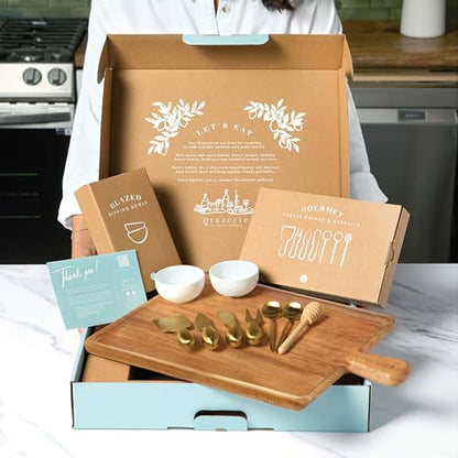 Charcuterie Board Set - Acacia Cheese Board Serving Tray with Accessories - House Warming Gifts for New Home, Bridal Shower & Wedding Gift, Birthday Gifts for Women - color: Acacia