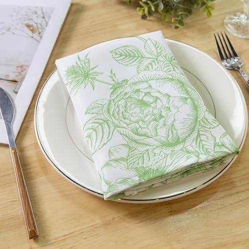 PLOYMONO Green Floral Cloth Napkins - 8 Pack 17" x 17" Polyester Napkins | Heavy Duty 180 GSM Cloth Napkins with Hemmed Edges - Great for Restaurants, Weddings, Parties, Banquets Dinner - color: Green Floral