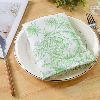 PLOYMONO Green Floral Cloth Napkins - 8 Pack 17" x 17" Polyester Napkins | Heavy Duty 180 GSM Cloth Napkins with Hemmed Edges - Great for Restaurants, Weddings, Parties, Banquets Dinner - color: Green Floral