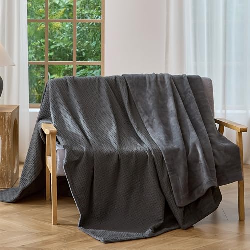 CHUFFED Cotton Waffle Blanket Throw Size - Plush Milk Velvet & Reversible Waffle Weave,Anti-Static 500Gsm Design，Thick Cozy Soft Winter Blanket for Bed, Couch, Sofa - Dark Grey, 50x70 Inches - color: Dark Grey, size: Throw XL