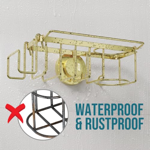 TAILI 4-in-1 Sponge Holder for Kitchen Sink with Strong Suction Cup-Gold | Removable Rustproof 304 Stainless Steel Multi-compartment Sponge Holder with Suction Cup, Keeps Brushes & Scrubbers Tidy - color: Gold, size: 7.28" x 2.36"
