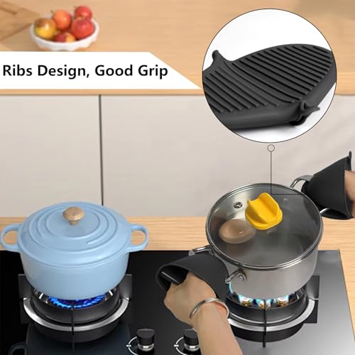 Silicone Oven Mitts Heat Resistant Hot Pot Holders Set for Kitchens - Mini Oven Mittens Silicone Rubber Gloves Small Pot Pinch Grip for Cooking & Baking, 6 Pack Black - color: Black
