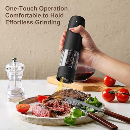 Ultrean Pepper Grinder, Rechargeable Salt and Pepper Grinder with 6 Adjustable Coarseness, LED Light, Automatic Grinder for Kitchen, Home and Kitchen Appliances Birthday Gifts for Women, Black - color: Black